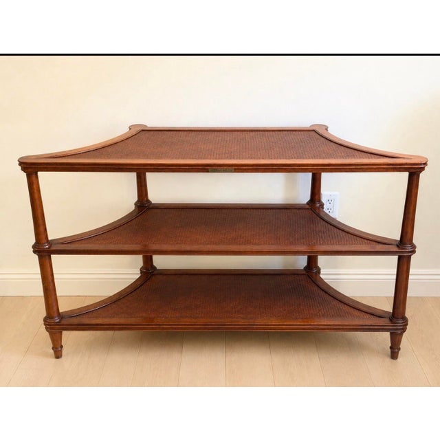 Brown Vintage Ethan Allen Legacy Collection Three-Tier Rattan Console Sofa Table For Sale - Image 8 of 11