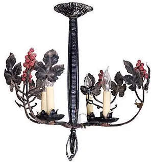 French Wrought Iron Leaf Motif Chandelier