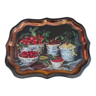 Stephanie Hoppen for Keller Charles Picture Archive Still Life Tray Berries in Blue and While Bowls, England For Sale