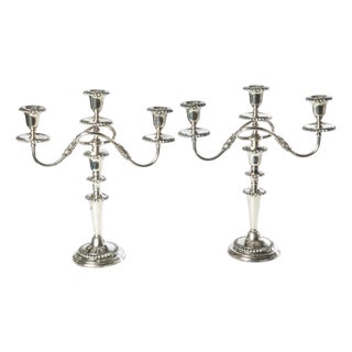 1920s Pair of Friedman Silver Co. Three Arm Silverplate Candelabras For Sale