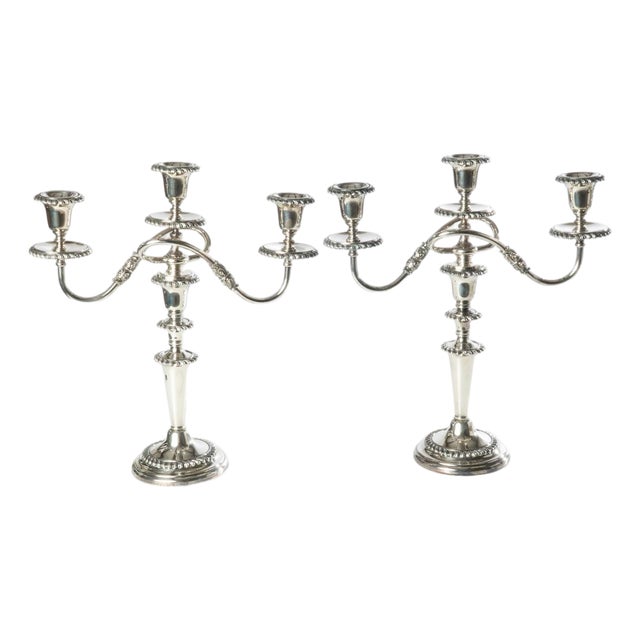 1920s Pair of Friedman Silver Co. Three Arm Silverplate Candelabras For Sale