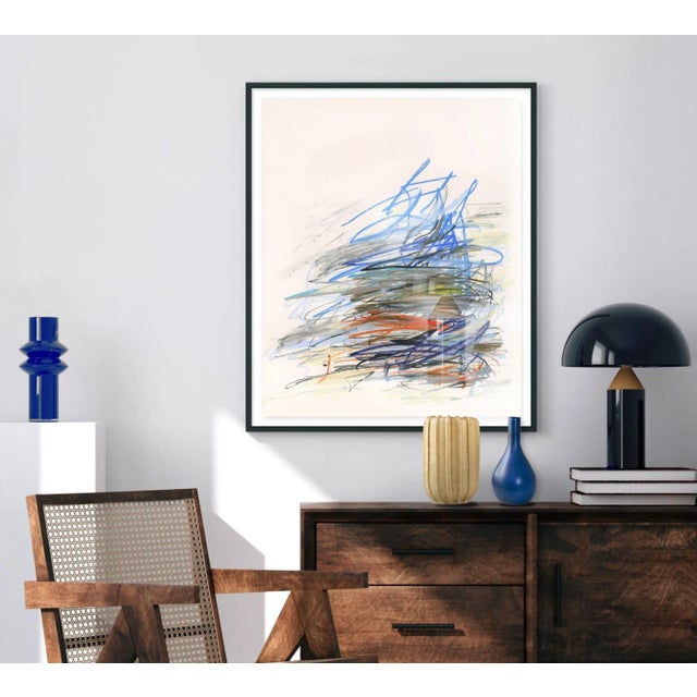 A densely colored layer of oil pastels in a quite storm of a composition. The paper color is a warm white. Beautifully...