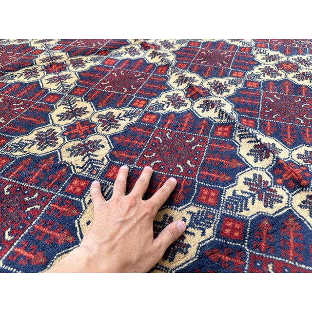 Vintage Afghan Turkmen Ivory Diamond Lattice Tribal Rug - 6'4" X 4'10" For Sale - Image 10 of 12
