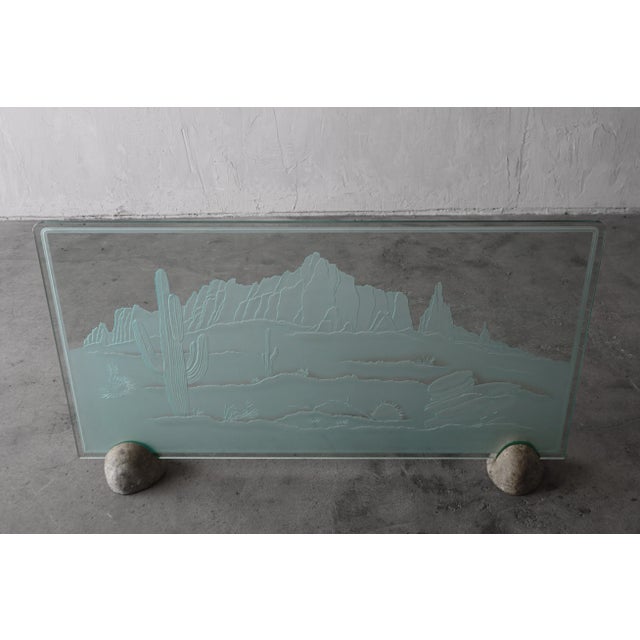 Postmodern Southwest Etched Glass Fireplace Screen For Sale - Image 3 of 9