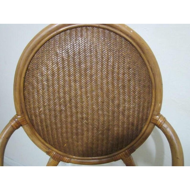 1990s Tommy Bahama Style Barstool Not Swivel Palm Fabric Upholstered Seat Set of 2 For Sale - Image 4 of 11