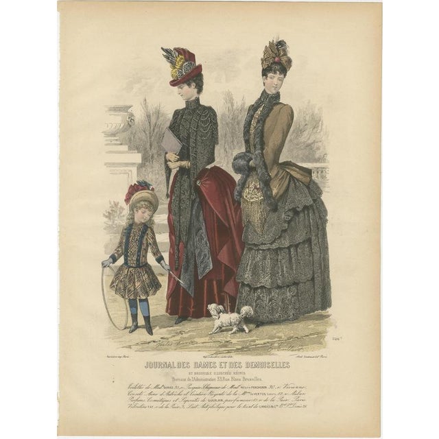 French Fashion Plates with Paris Ladies in Lace & Velvet, 1880, Engravings, Set of 3 For Sale - Image 3 of 10