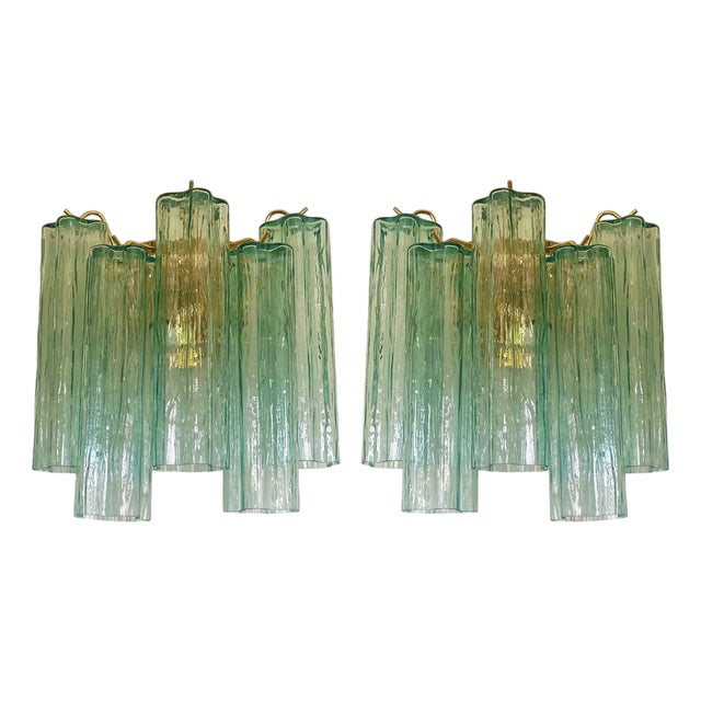 Italian Murano Glass Tronchi Wall Sconces in Green Tone by Simoeng, Set of 2 For Sale