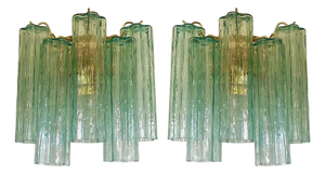 Italian Murano Glass Tronchi Wall Sconces in Green Tone by Simoeng, Set of 2