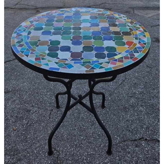 Metal 27” Colorful Handcrafted Moroccan Mosaic Table / Patchwork Style For Sale - Image 7 of 7