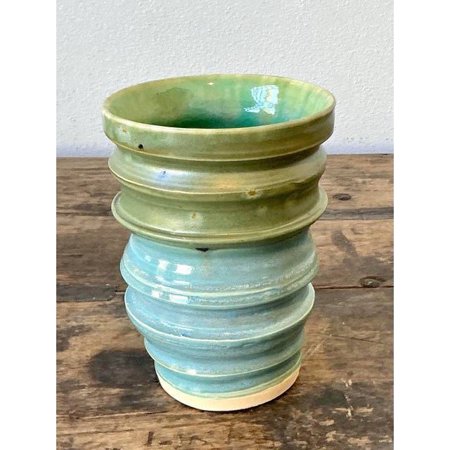 Olive Vintage Original Studio Pottery Vase For Sale - Image 8 of 12