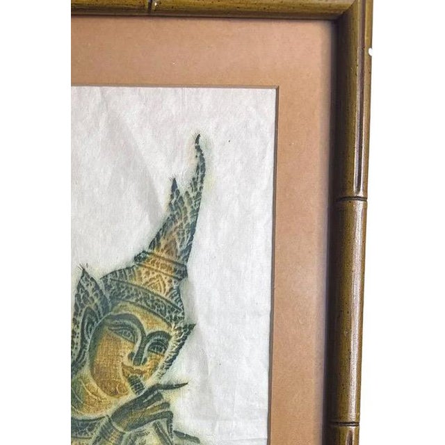 Green Vintage Thai Temple Rubbing of Celestial Musician in Green & Gold For Sale - Image 8 of 12