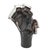 This gorgeous ruffled asymmetric fan-shaped clear rim large glass vase with smoky gray and black swirl with copper mica...