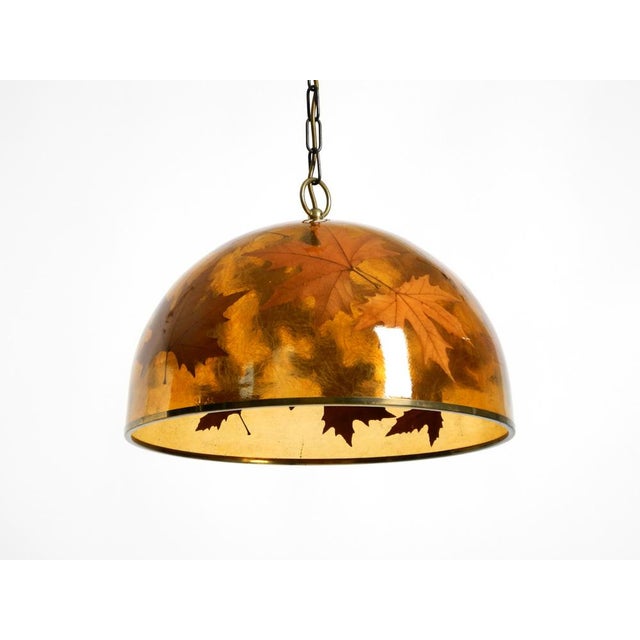 Large Italian Resin Pendant Lamp with Embedded Maple Leaves, 1970s For Sale - Image 3 of 18