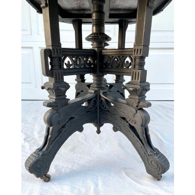 Antique Eastlake Pink Marble and Griffin Carved Rolling Table For Sale - Image 10 of 13