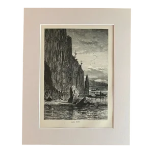 Antique 1874 Wood Engraving "Cape Horn", Washington, in 11x14 Frame-Ready Mat