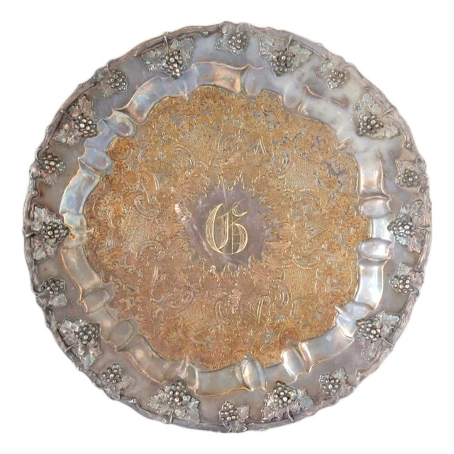 Antique Sheffield Silverplate Salver With Monogram For Sale