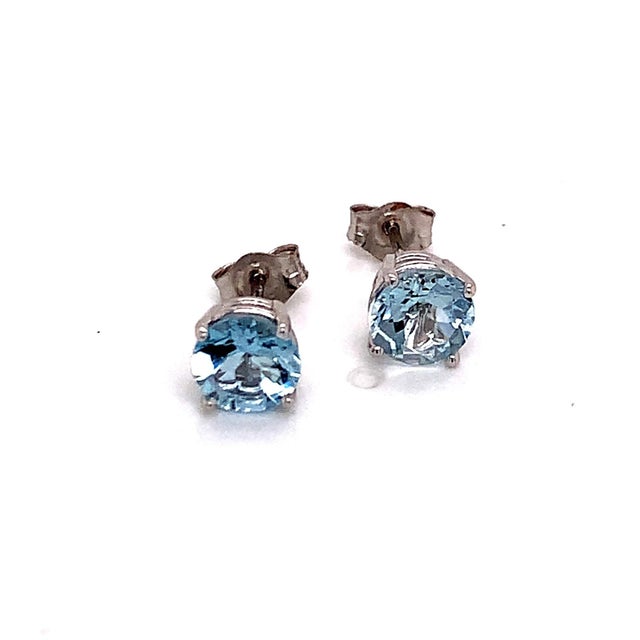 2010s Natural Aquamarine Stud Earrings 14k White Gold 1.3 TCW Certified For Sale - Image 5 of 12