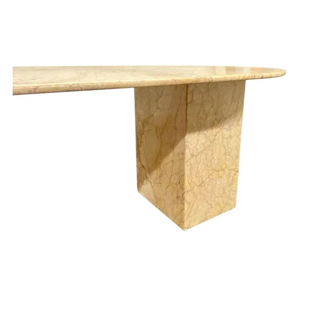 Mid Century Oval Living Room Dining Table Peach Marble For Sale - Image 4 of 9