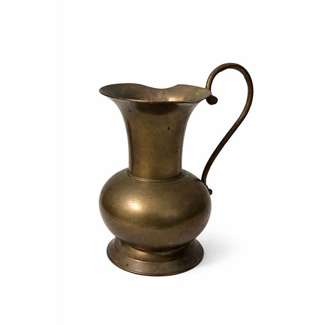 Metal Vintage Brass Pitcher With Curved Handle and Warm Aged Patina For Sale - Image 7 of 8