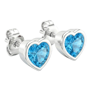 Beautiful Swiss Blue Topaz Heart Shape Studs, Dainty 925 Silver December Birthstone Earlobe Studs - A Pair
