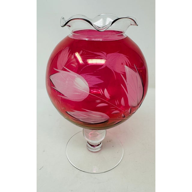 1970s Set of 2 Grand 8" Princess House "Heritage" Cranberry Glass Rose Bowls - Circa 1974 For Sale - Image 5 of 11