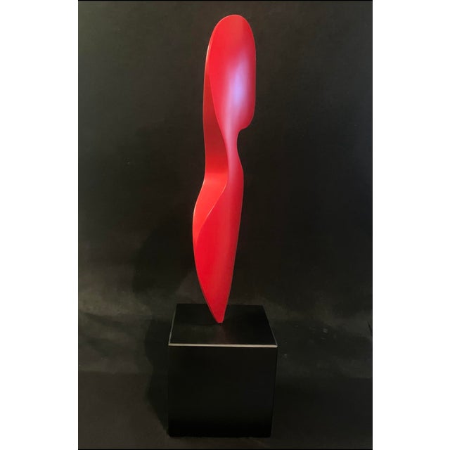 Metal Red Abstract Steel Sculpture by Artist Scott Donadio, Signed, (30” High) For Sale - Image 7 of 8