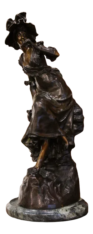 Mid-Century French Patinated Bronze Sculpture on Marble Base After L. Hottot