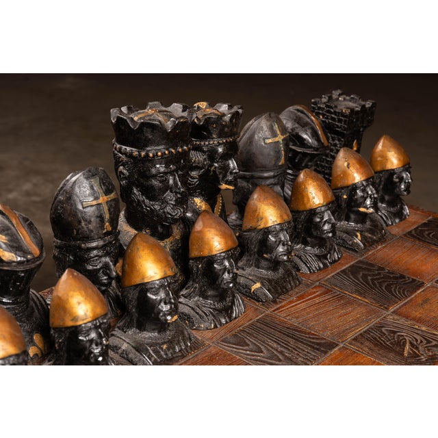 Mid 20th Century Wooden Chess Table With Wooden Chess Pieces For Sale - Image 13 of 15