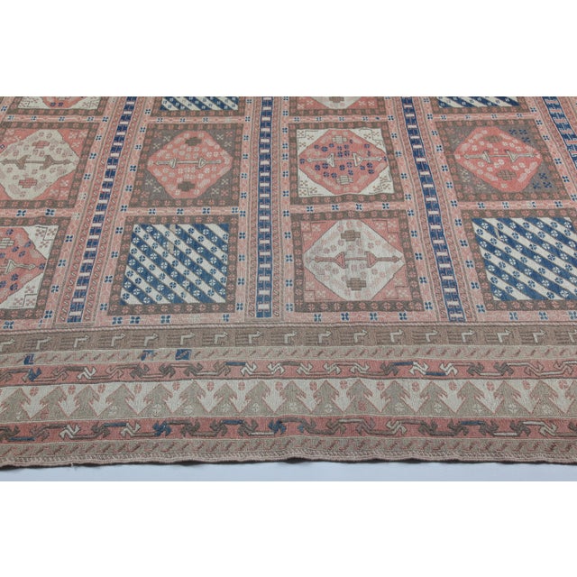 Sky Blue 1990s Vintage Handwoven Embroidered Kilim With Geometric Panels - 6' 5'' X 9' 3'' For Sale - Image 8 of 15