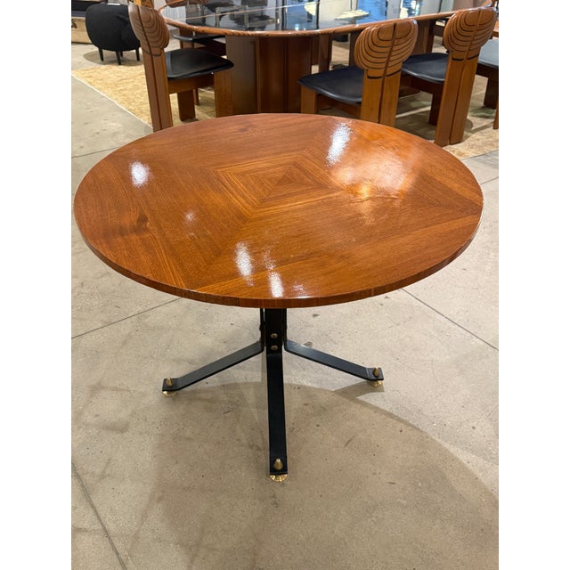 1970s Carlo Ratti Geometric Walnut Round Table With Iron Base, Italy, 1950s For Sale - Image 5 of 11