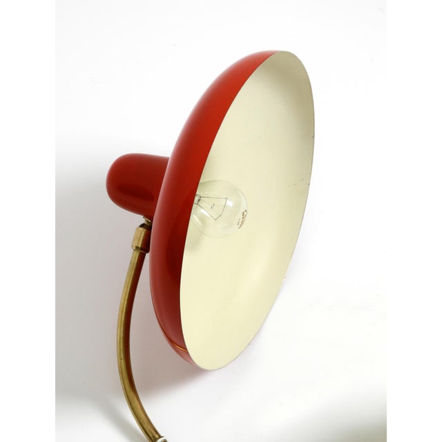 Large Mid-Century Modern Brass Table Lamp with Red Metal Shade, 1950s For Sale - Image 12 of 18