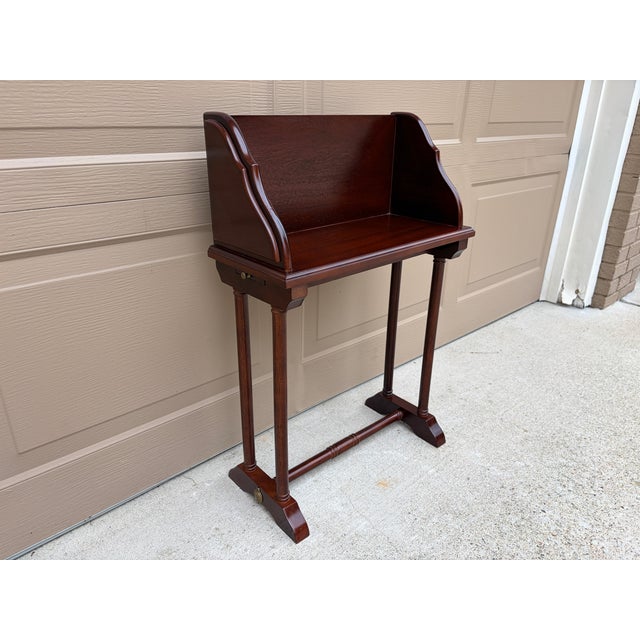 Vintage Federal Mahogany Library Book Stand With Pull-Out Drink Trays For Sale In South Bend - Image 6 of 15