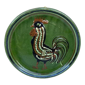 19th Century Large French Pottery Savoie Rooster Platter