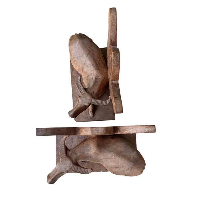 Pair of Vintage Carved Wooden Water Buffalo Bookends For Sale - Image 4 of 7