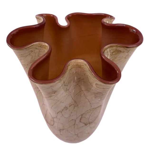 Krosno Jozefina Art Glass White Exterior Dark Pink Interior Ruffled Vase For Sale - Image 9 of 10