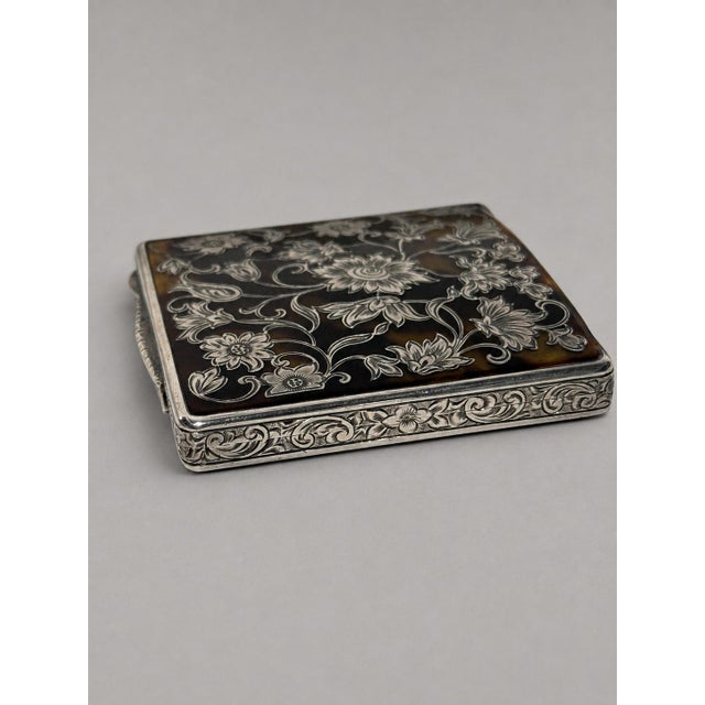 1900s Swedish Sterling Silver and Faux Tortoiseshell Floral Compact For Sale In Providence - Image 6 of 11