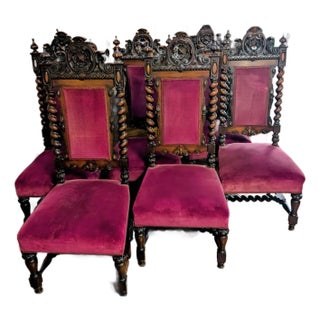 Set of 6 Renaissance 19th Century Carved Dining Chairs For Sale