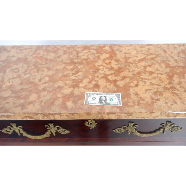 Louis XV Bombe Style Bronze Mounted Mahogany Rouge Marble Top Commode Dresser For Sale - Image 13 of 17