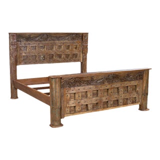 Indian Colonial Style King Size Bed Made From Antique Architectural Elements For Sale