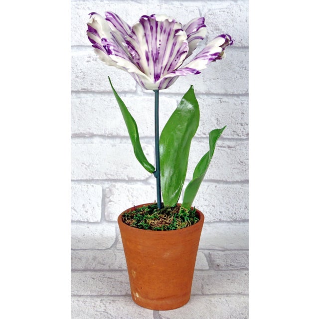 White Parrot Tulip Flamed With Violet in Porcelain by Didier Gardillou For Sale - Image 4 of 7