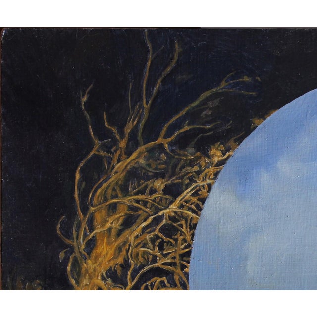 Reclining Man by John Tarantola | Oil on panel of a nude man reclining against a moonlit background For Sale - Image 4 of 4