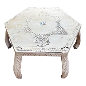 Antique Syrian White Washed Tabletop Stand Table