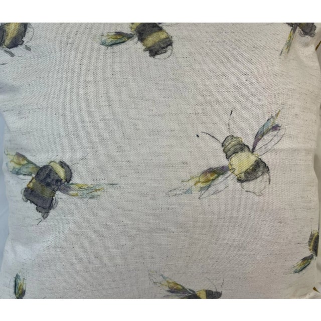 Figurative 16" Square Decorative Toss Pillow Embellished With a Playful Cloud of Buzzing Bumble Bees - Made in the U K For Sale - Image 3 of 12