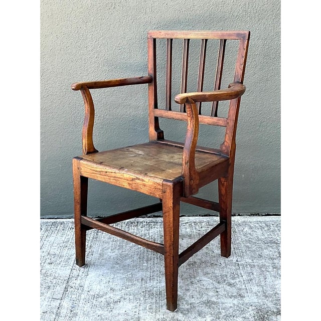 Vintage George III Country House “Elbow” Arm Chair in Elm For Sale In West Palm - Image 6 of 13