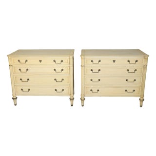 1950s Fine Pair of Creme Painted French Directoire Style Commodes, A Pair For Sale