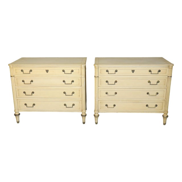 1950s Fine Pair of Creme Painted French Directoire Style Commodes, A Pair For Sale