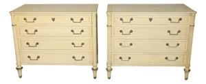 1950s Fine Pair of Creme Painted French Directoire Style Commodes, A Pair