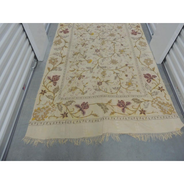 1920s Large Antique Art Nouveau Floral Embroidered Silk Cloth With Fringes For Sale - Image 5 of 11