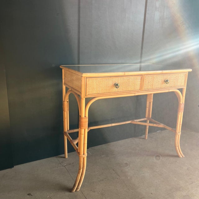 Cane and Bamboo Dressing Table with 2 Drawers, 1970s For Sale - Image 9 of 10