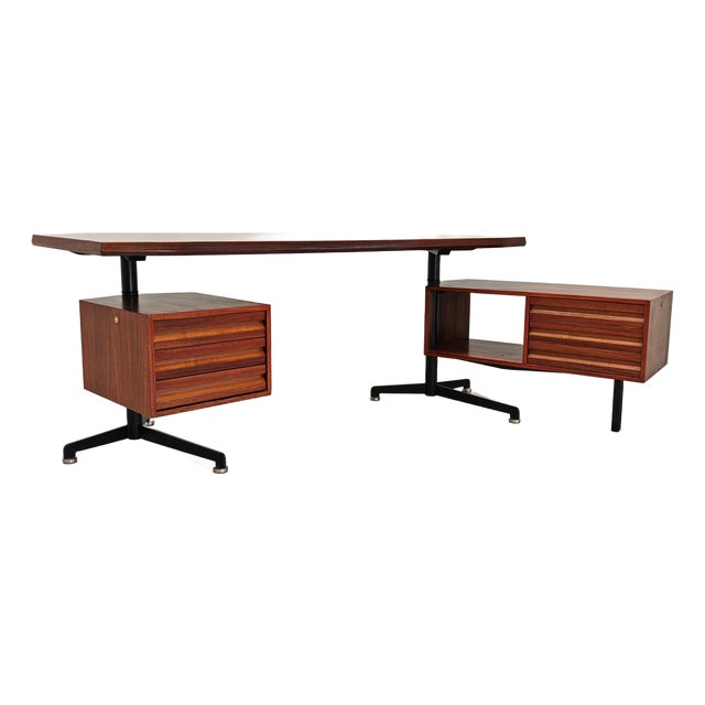 Desk with Revolving Drawer Units by Osvaldo Borsani for Tecno, 1960s For Sale